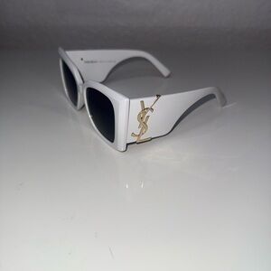 Saint Laurent White Square Sunglasses with Gold YSL Emblem